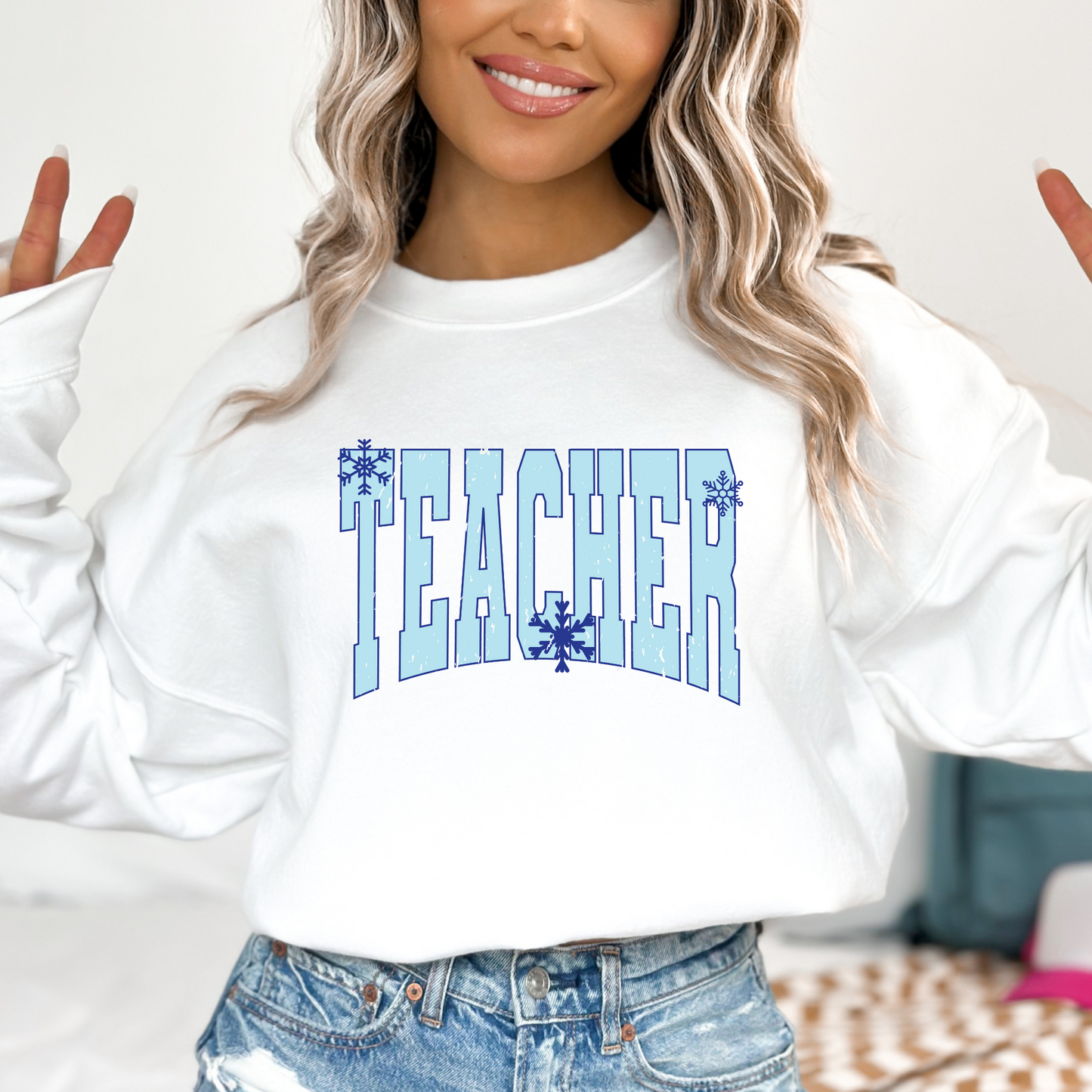 Teacher (Blue w/Snowflakes) Full Color DTF Transfer