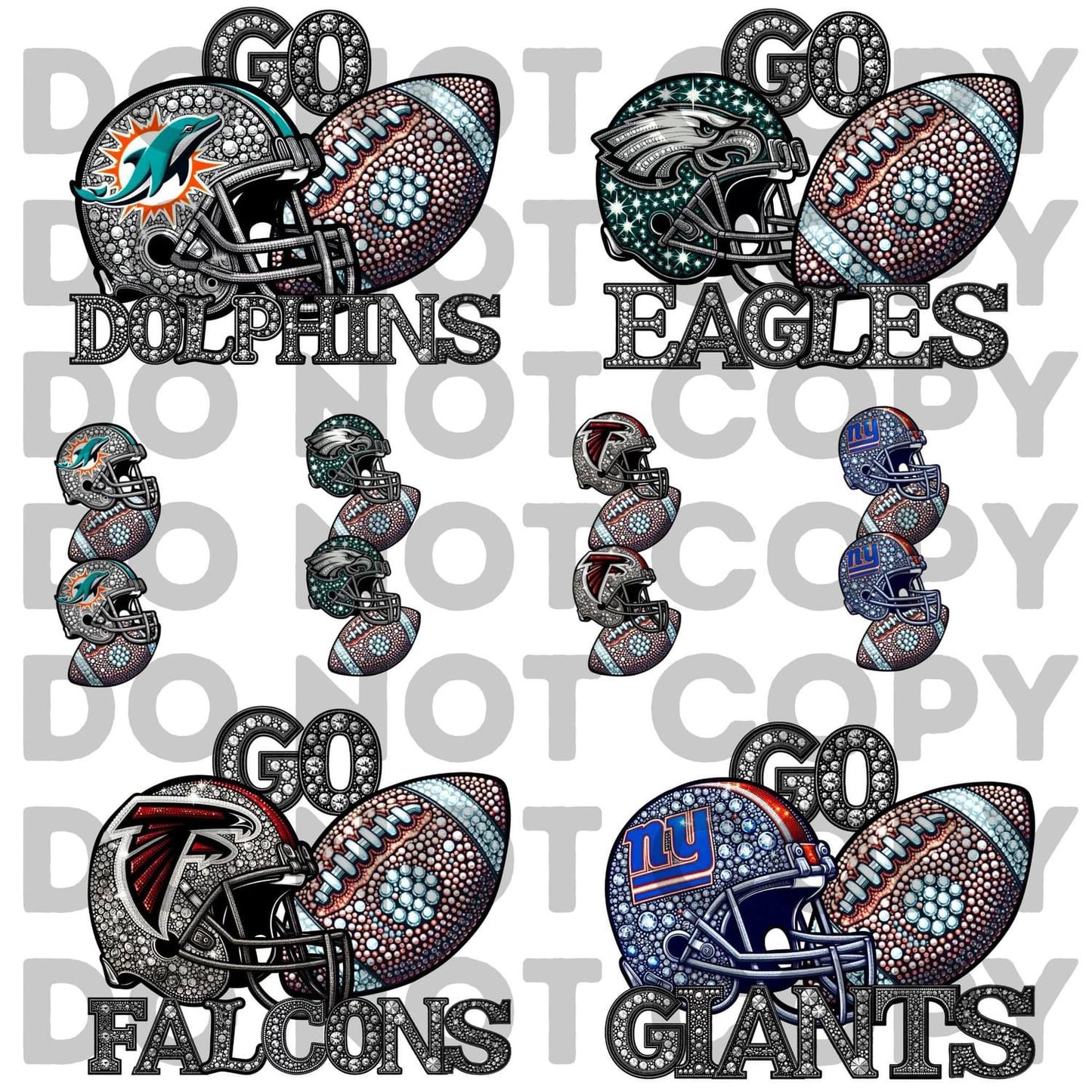 GO Team (ALL N*L TEAMS) Faux Rhinestone Helmet Full Color DTF Transfer