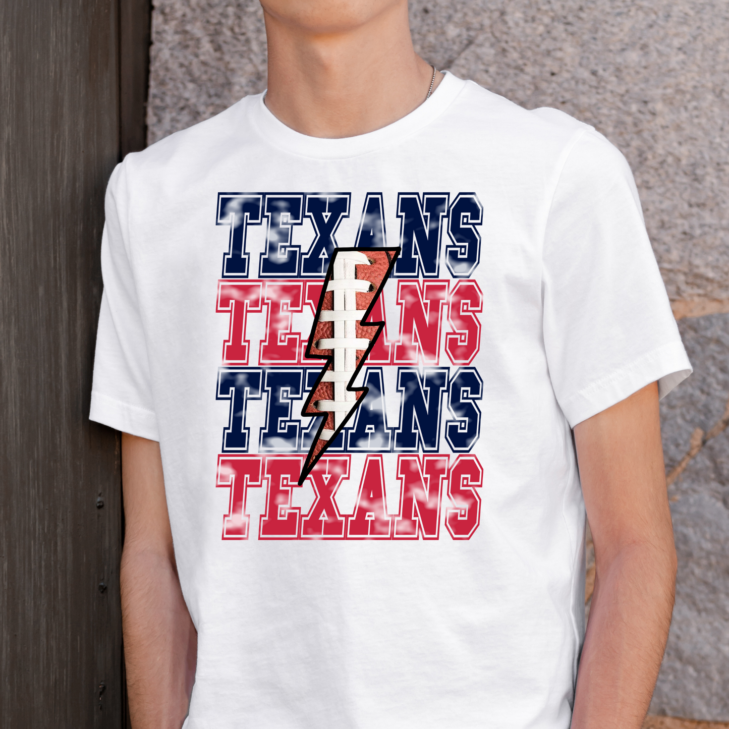 Texans Red/Blue Repeat w/Football Lightning Bolt Full Color DTF Transfer