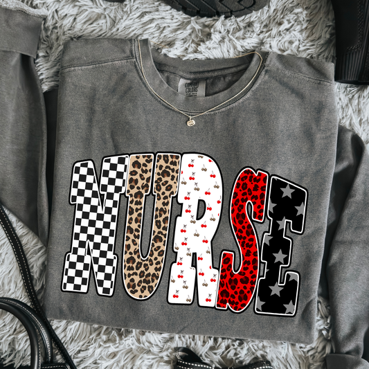Nurse (Checkered,Leopard, Cherries) Full Color DTF Transfer
