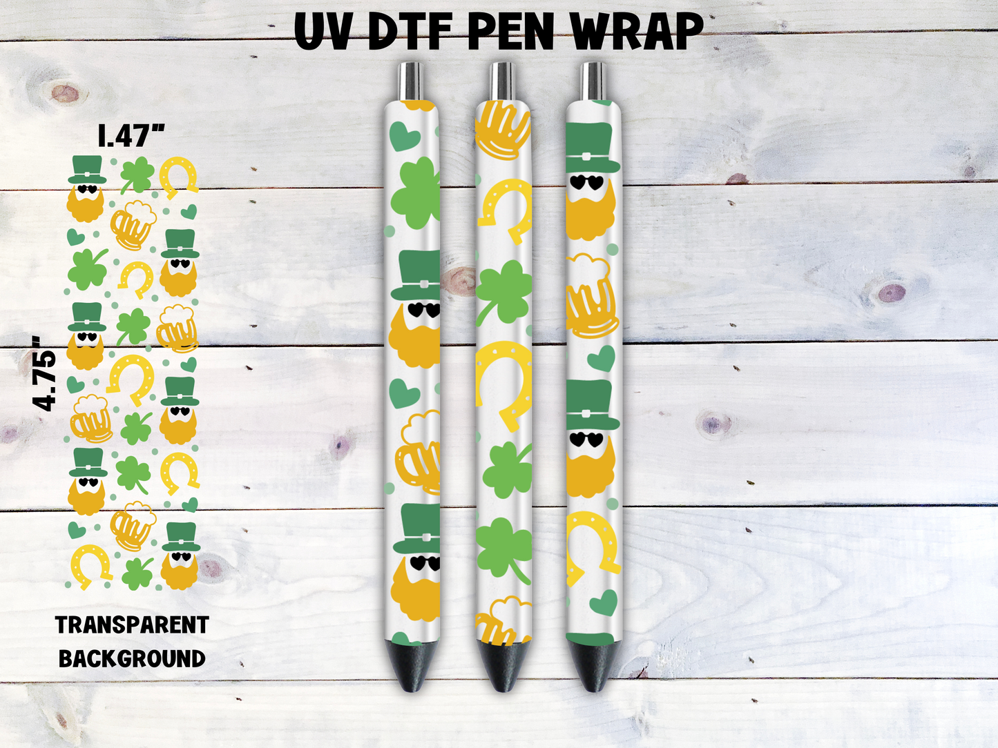 Horseshoes, Clovers, Irishman UV DTF Pen Wrap Transfer