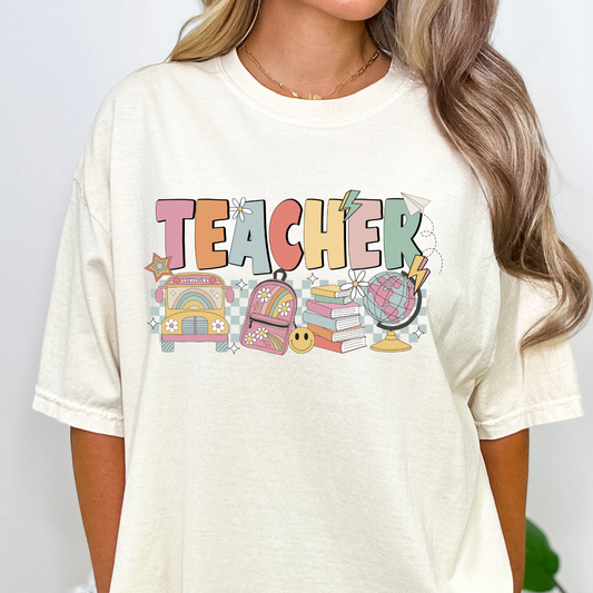 Teacher (Bus, Backpack, Books, Globe) Full Color DTF Transfer