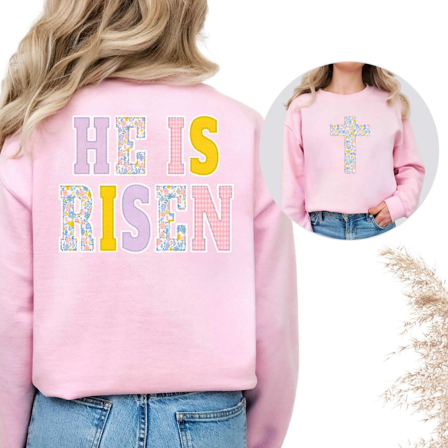 He Is Risen (Cross Front Option - Pink/Blue Option) Full Color DTF Transfer