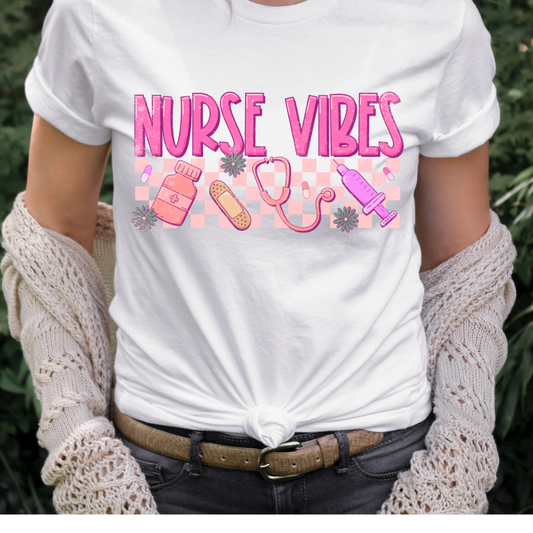 Nurse Vibes Pink w/Icons Full Color DTF Transfer