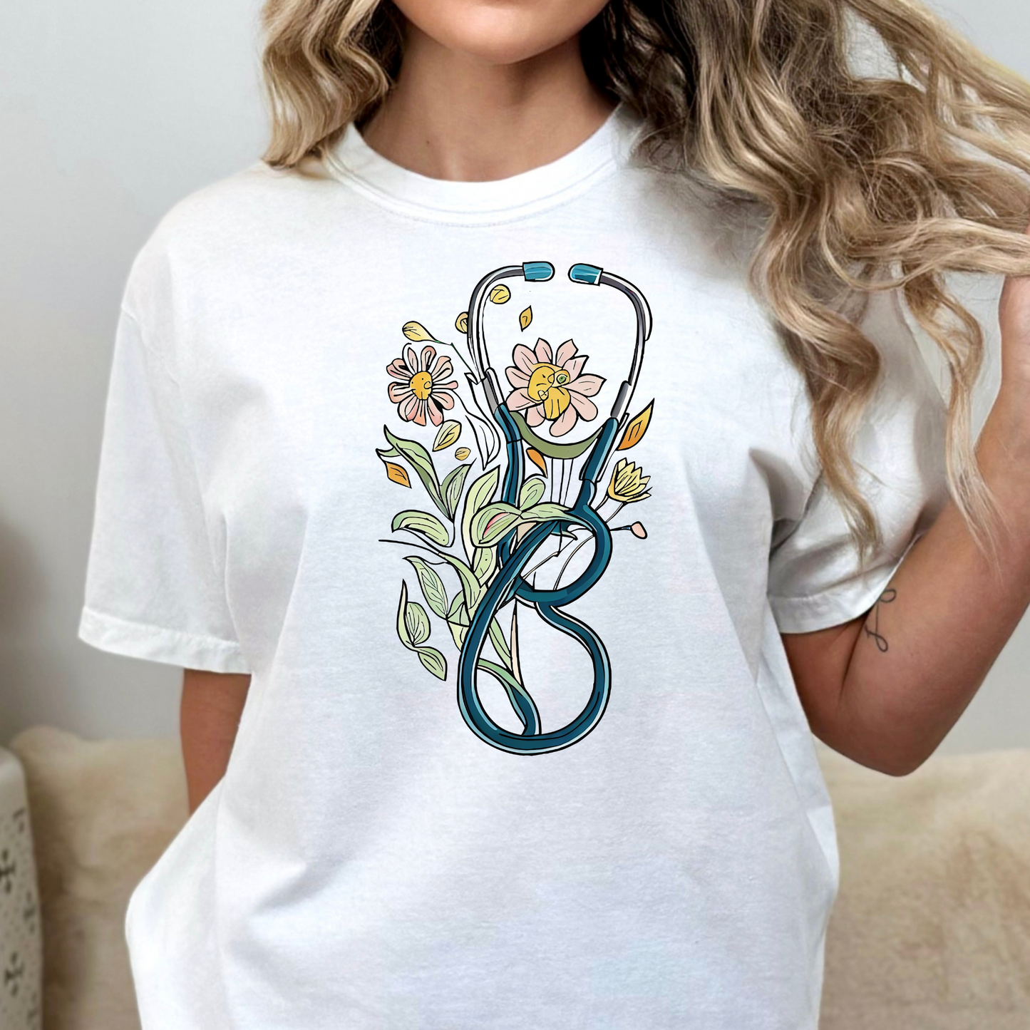 Stethoscope w/Flowers Full Color DTF Transfer