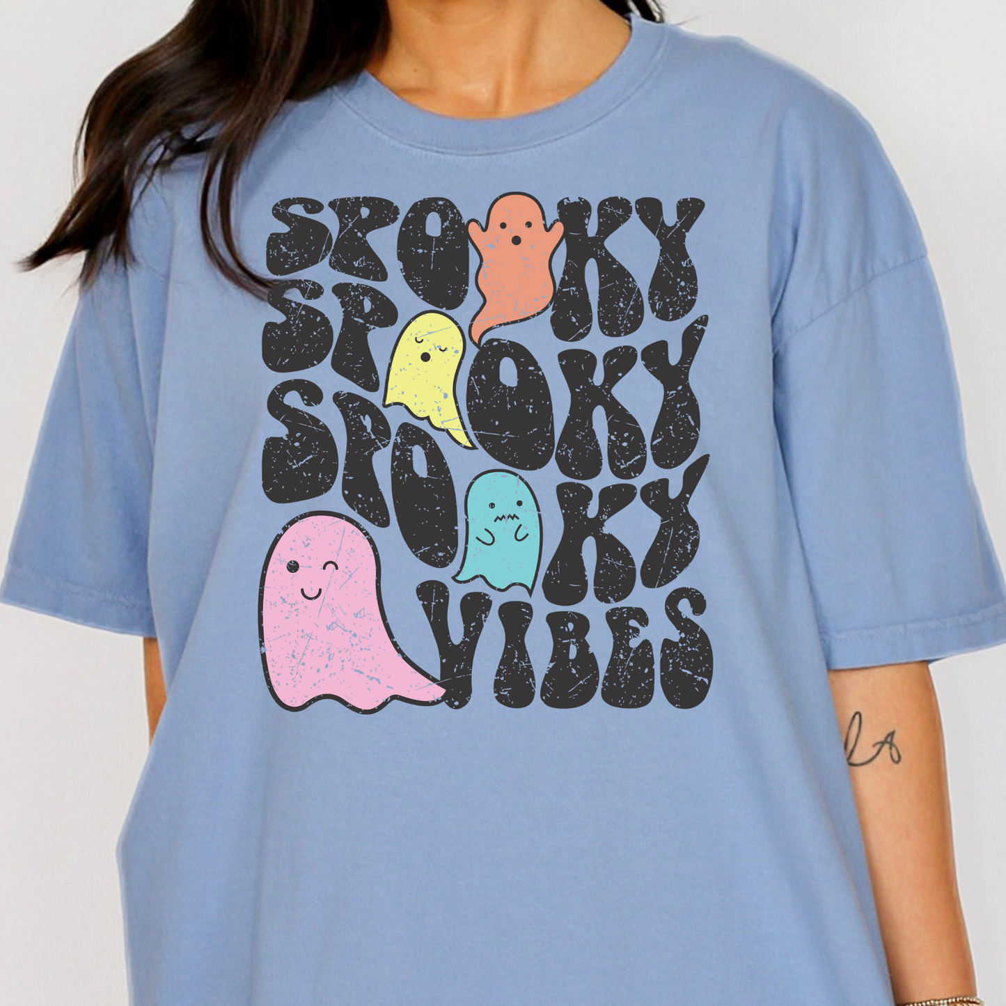 Spooky (Repeat) Vibes Colorful Ghosts Full Color DTF Transfer