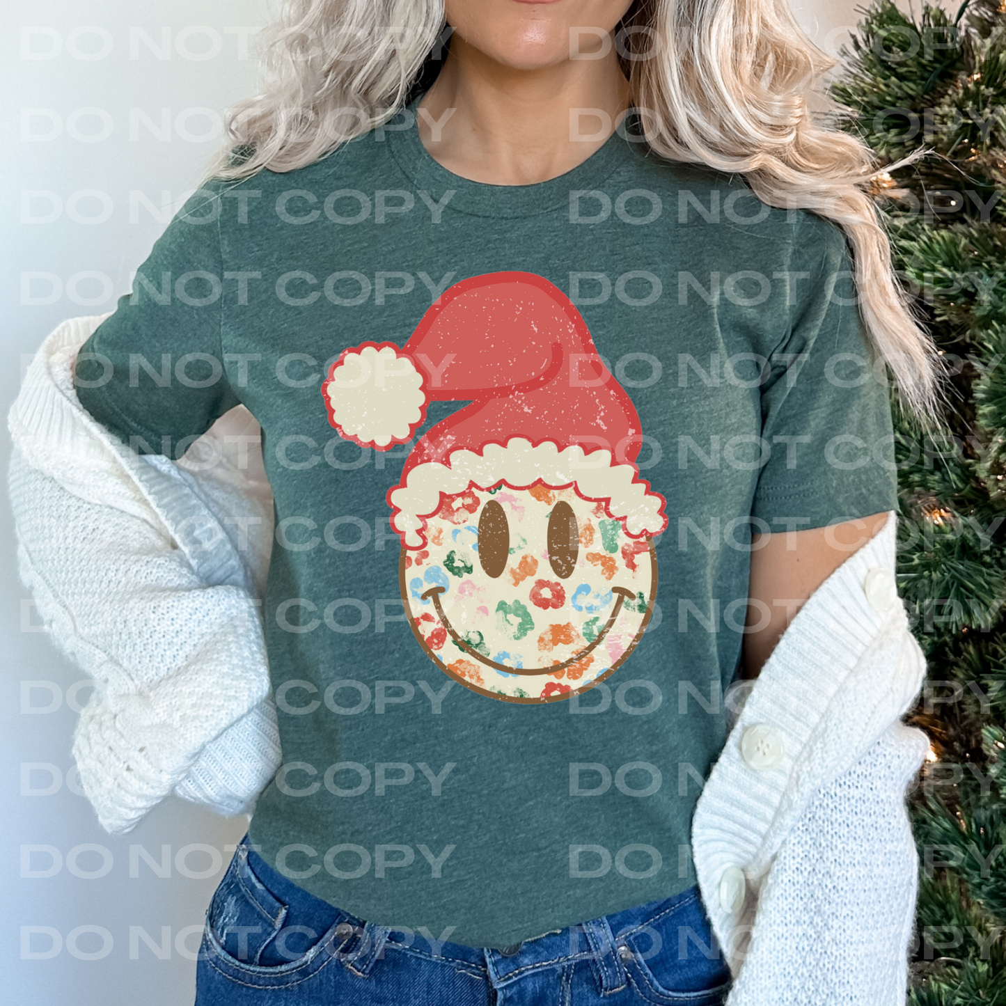 Leopard Smiley Face w/Santa Hat Full Color DTF Transfer