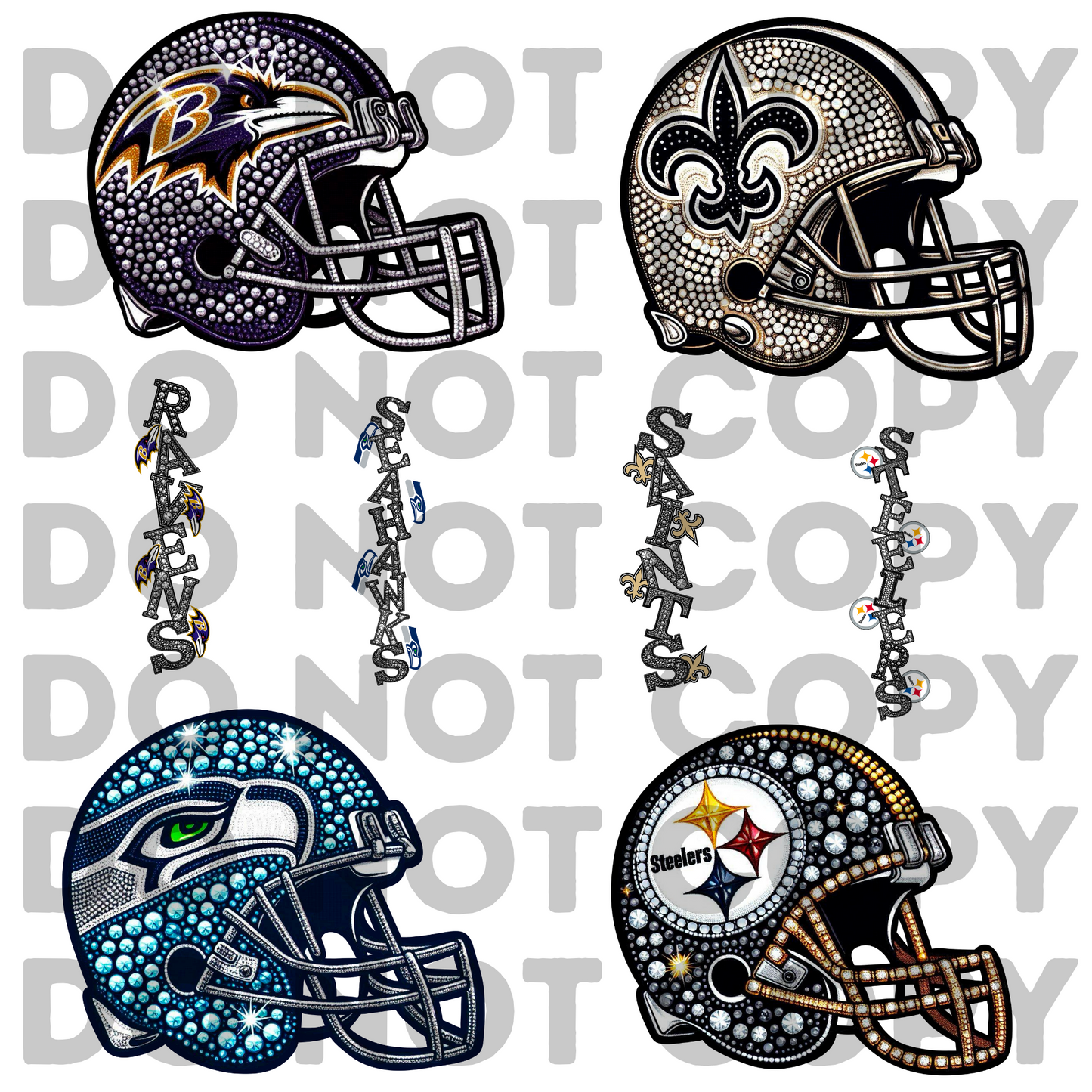 Helmet Sports Team(ALL TEAMS) Faux Rhinestone Helmet Full Color DTF Transfer