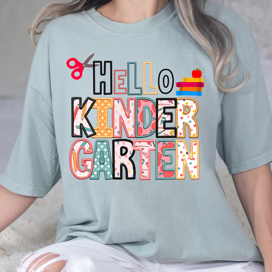 Hello Kindergarten Faux Embroidery Full Color DTF Transfers