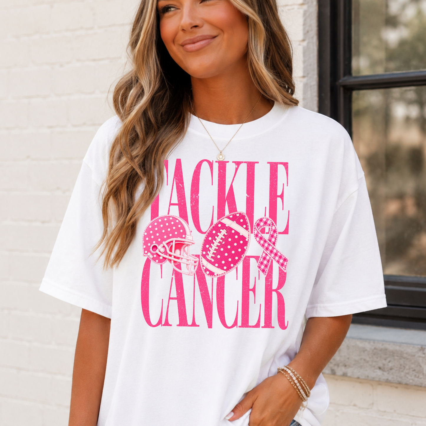 Tackle Cancer (Helmet, Football, Ribbon) Breast Cancer Awareness Full Color DTF Transfer