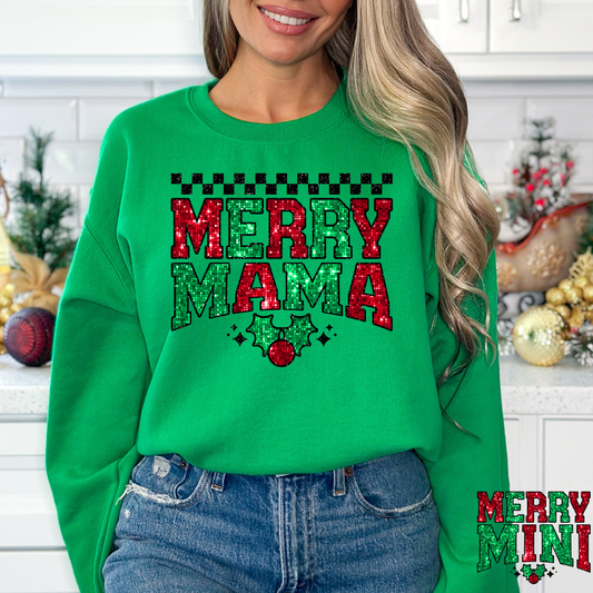 Merry Mama (Mini Option) Faux Sequin Full Color DTF Transfer