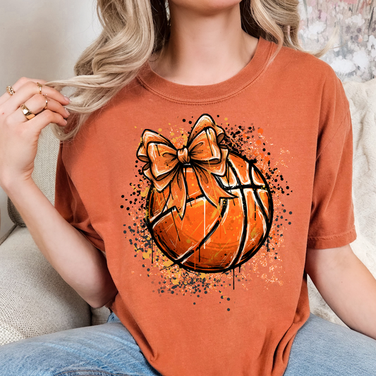 Basketball with Bow Full Color DTF Transfer
