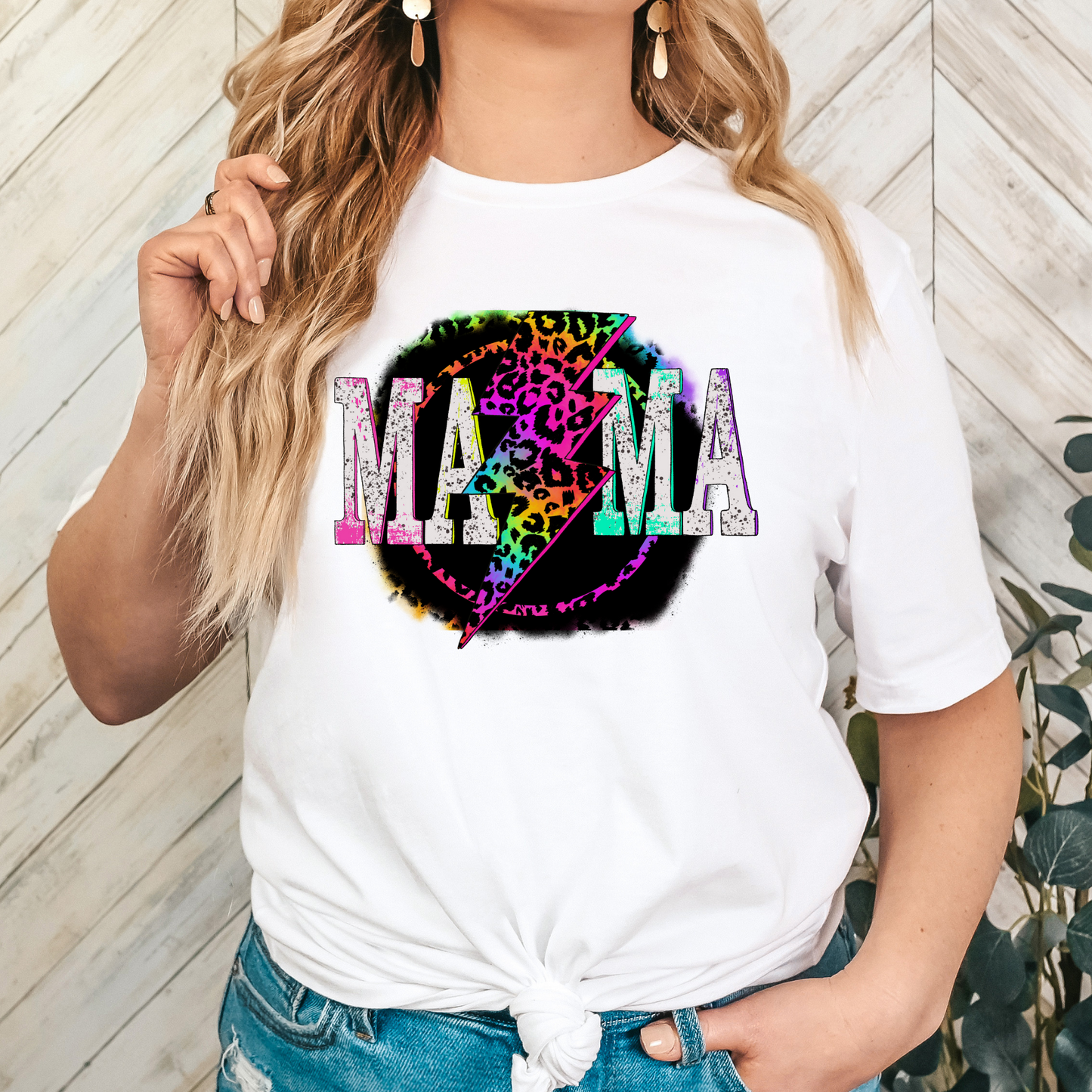 Mama (Leopard Rainbow Lightening Bolt) Full Color DTF Transfer