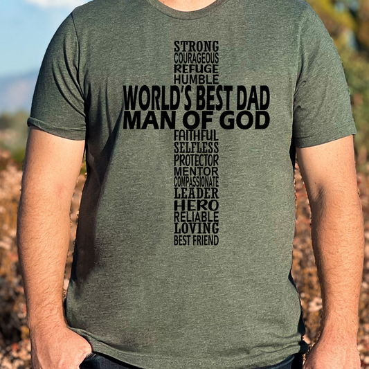 Worlds Best Dad - Man of God Cross Full Color DTF Transfer