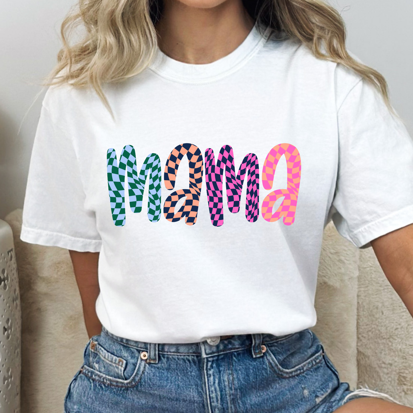 Checkered Multi Color Mama Full Color DTF Transfer