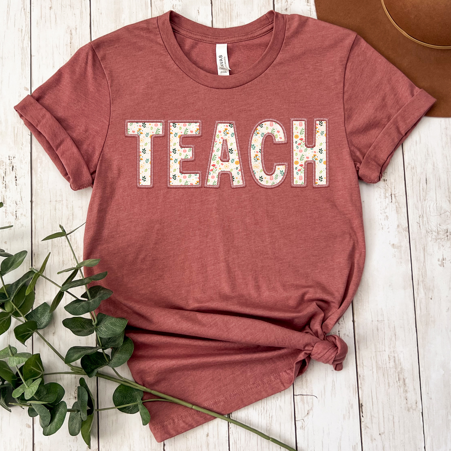 Teach (Floral Background w/Faux Embroidery) Full Color DTF Transfer