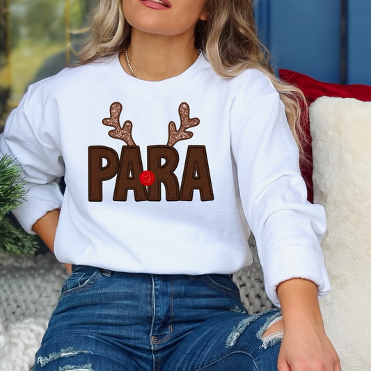 Para (Faux Glitter Reindeer Antlers and Faux Embroidery) Full Color DTF Transfer