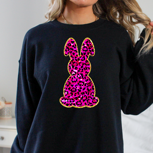 Faux Sequin Pink Leopard Bunny Full Color DTF Transfer