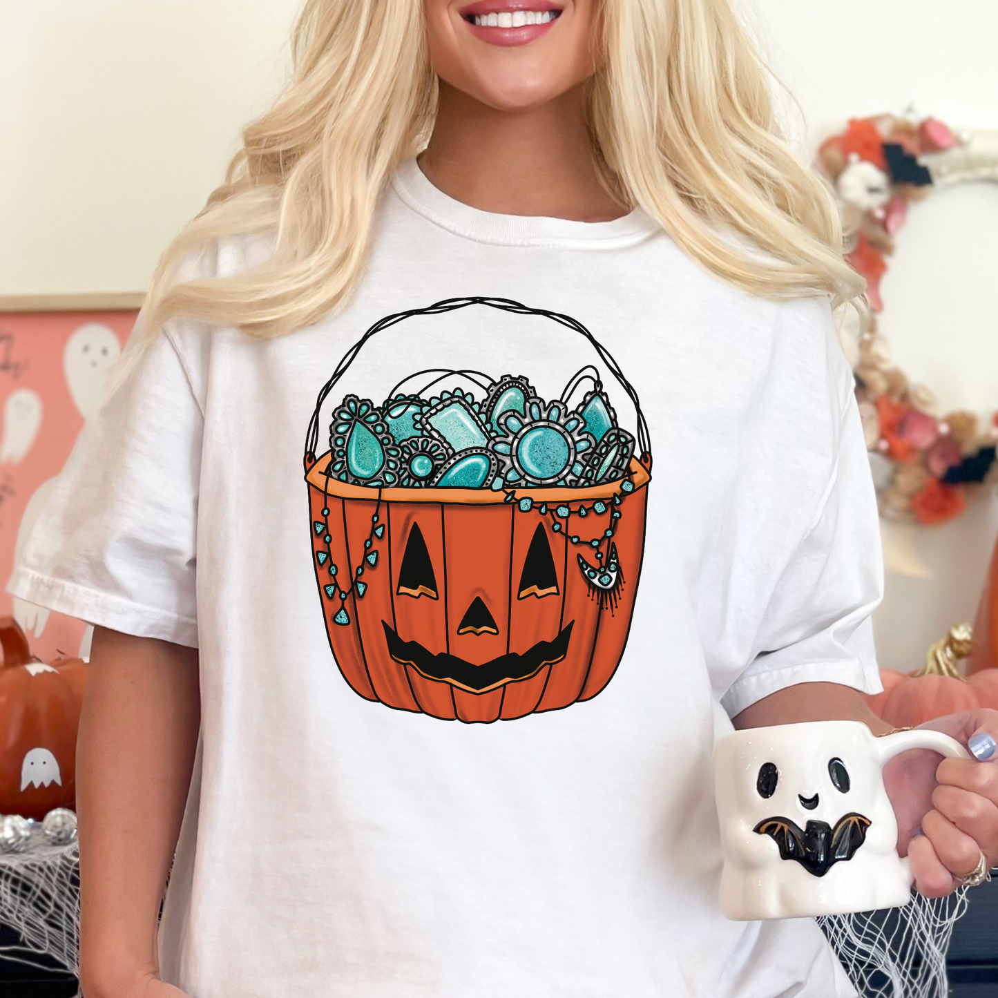 Turquoise Jewelry Pumpkin Bucket Full Color DTF Transfer