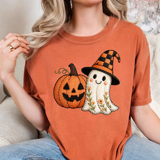 Ghost/Pumpkin Faux Embrodiery Full Color DTF Transfer