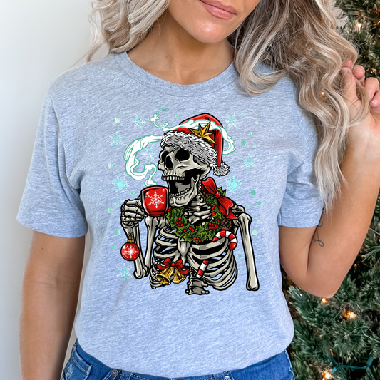 Christmas Skelton Drinking Coffee Full Color DTF Transfers