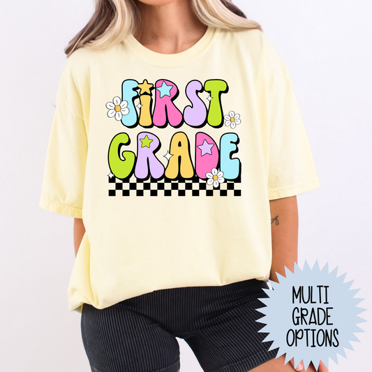 Colorful Flower Checkered Grade (MULTI GRADE OPTIONS) Full Color DTF Transfer