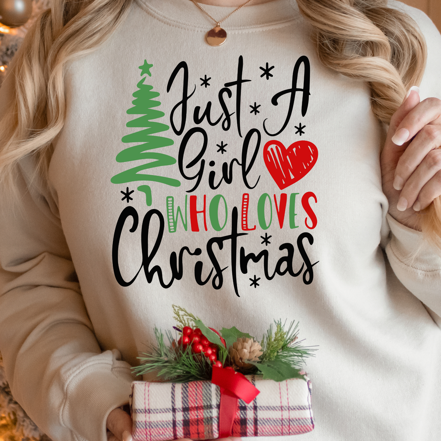 Just A Girl Who Loves Christmas Full Color DTF Transfer