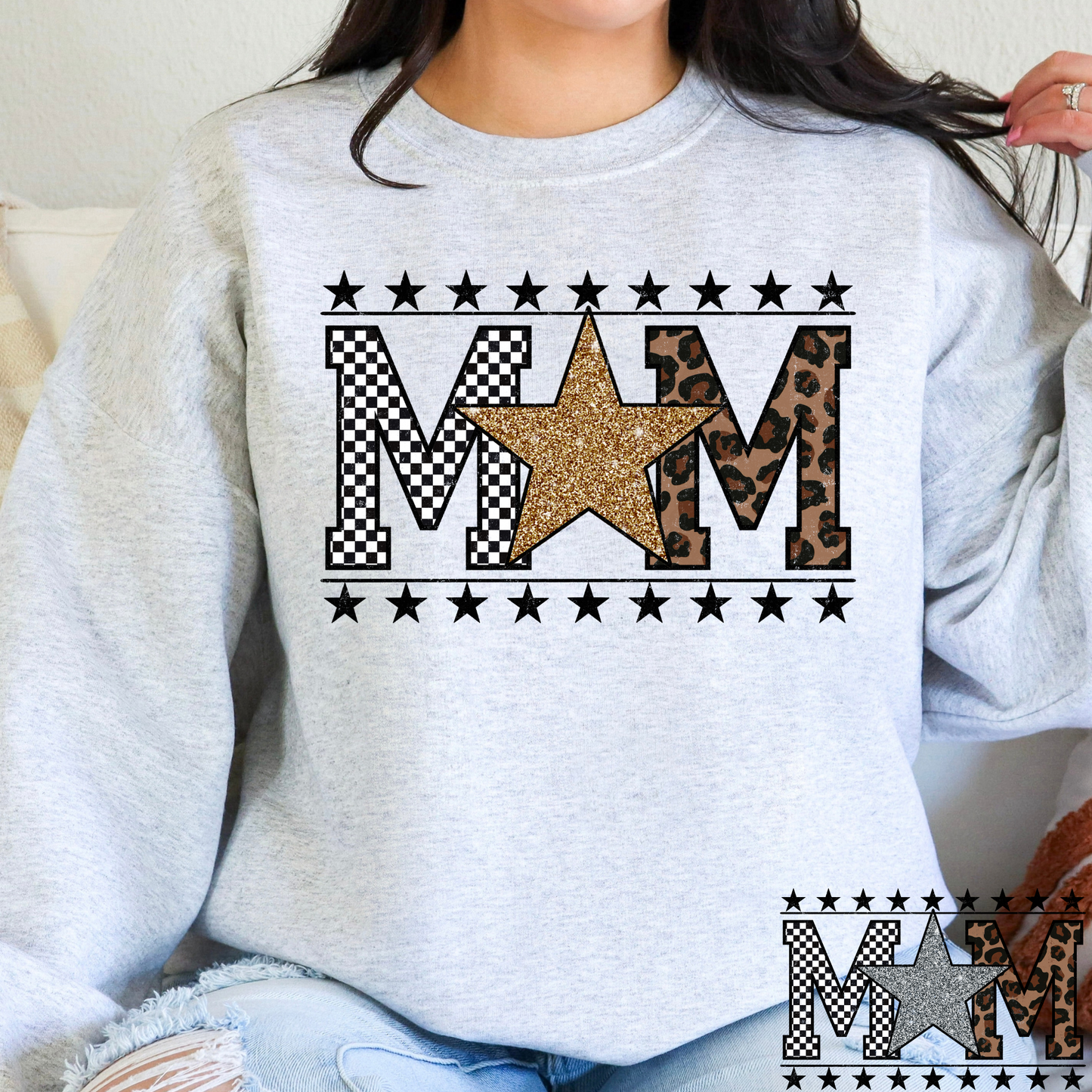 Mom (Checkered/Faux Glitter) Full Color DTF Transfer