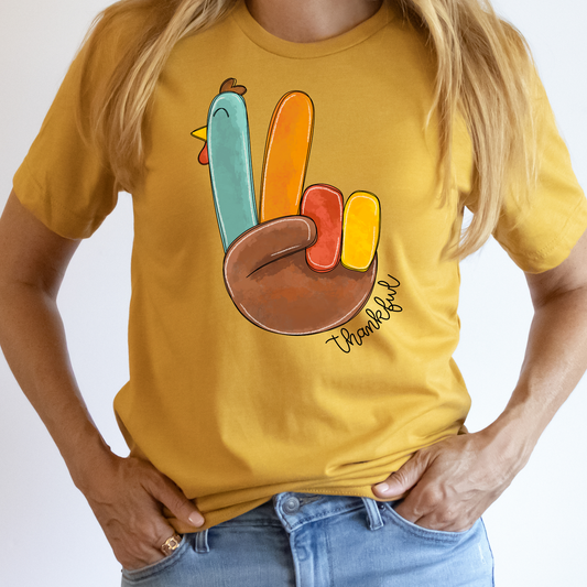 Thankful Text Peace Turkey Full Color DTF Transfer