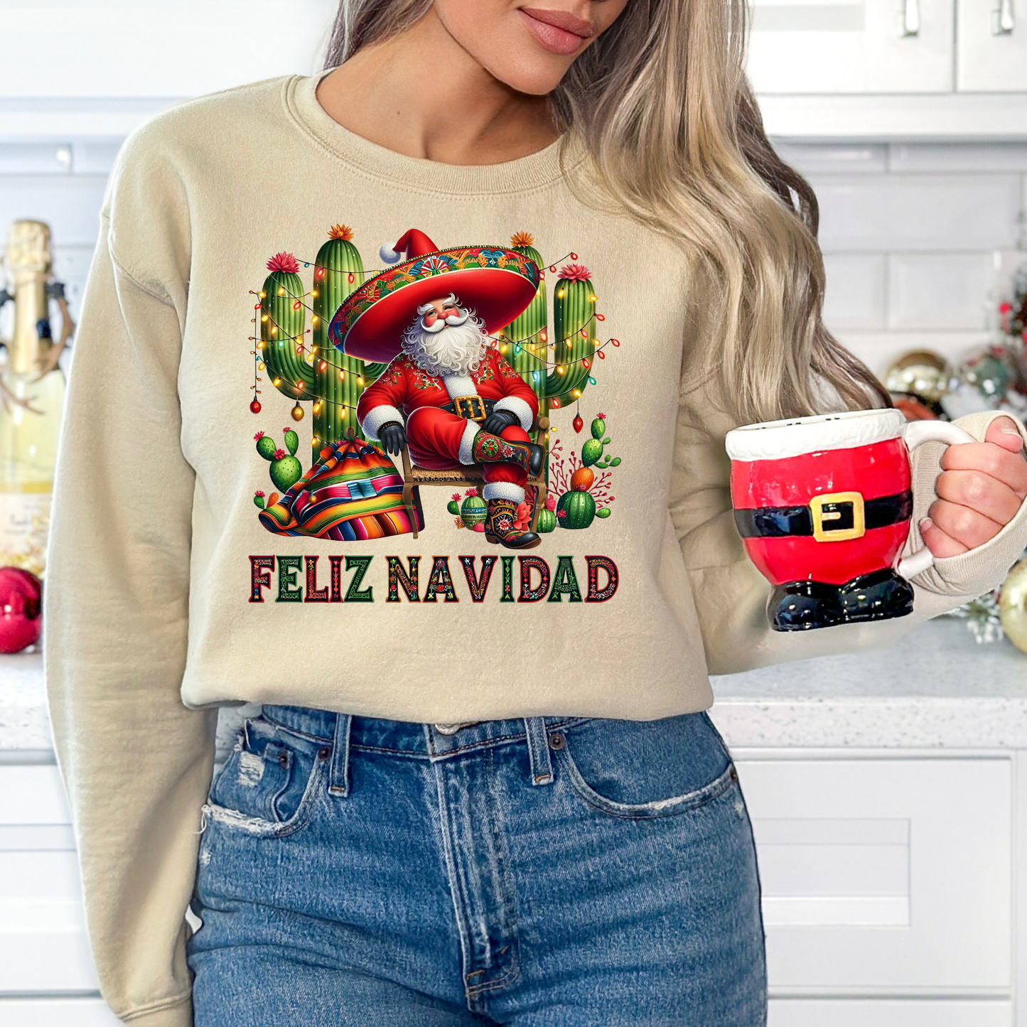 Feliz Navidad Santa w/Cactus Full Color DTF Transfer