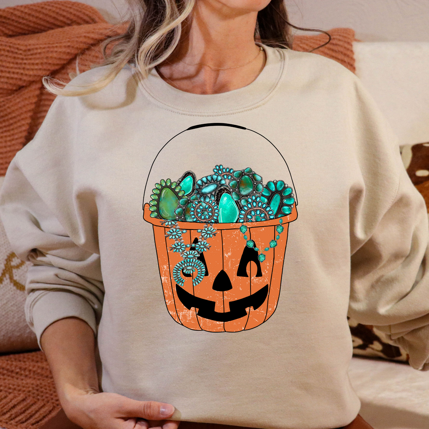 Pumpkin Bucket w/Turquoise Jewerly  Full Color DTF Transfer