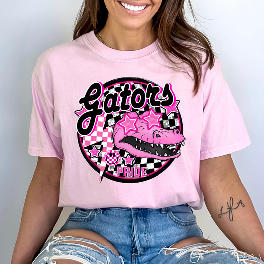 Pink Gators (Checkered Circle) Full Color DTF Transfer