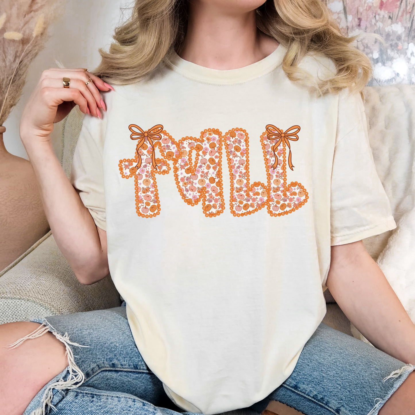 Faux Lace Pumpkin/Floral Fall Full Color DTF Transfer