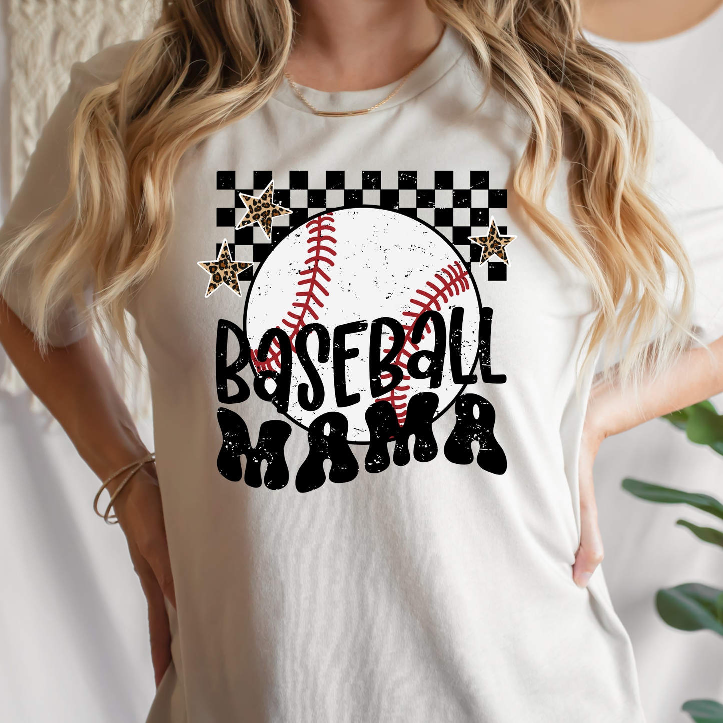 Baseball Mama (Checkered w/Leopard Stars) Full Color DTF Transfer