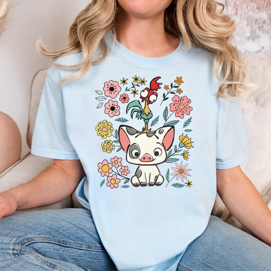 Pig and Chicken w/ Flowers (Moana) Full Color DTF Transfer