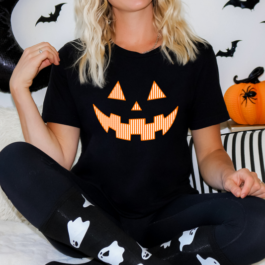 Stripe Pumpkin Face Full Color DTF Transfer