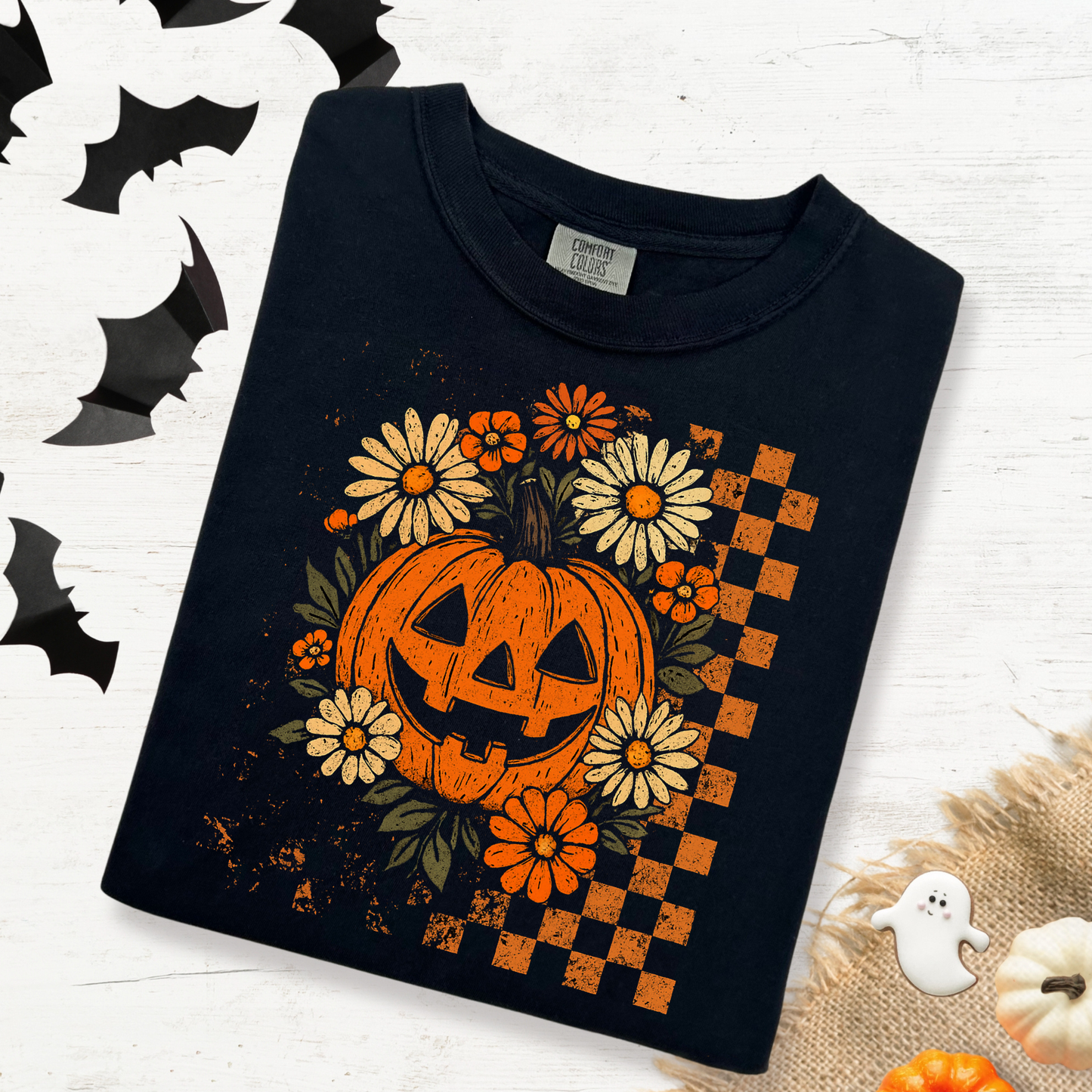 Floral Checkered Pumpkin (Halftone) Full Color DTF Transfer