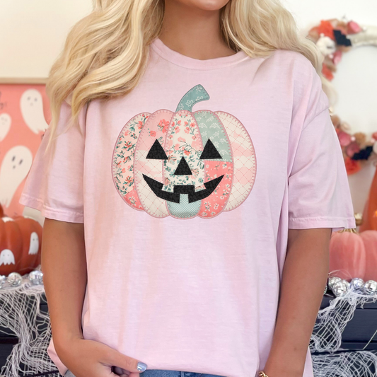 Pink Patch Pumpkin Full Color DTF Transfer