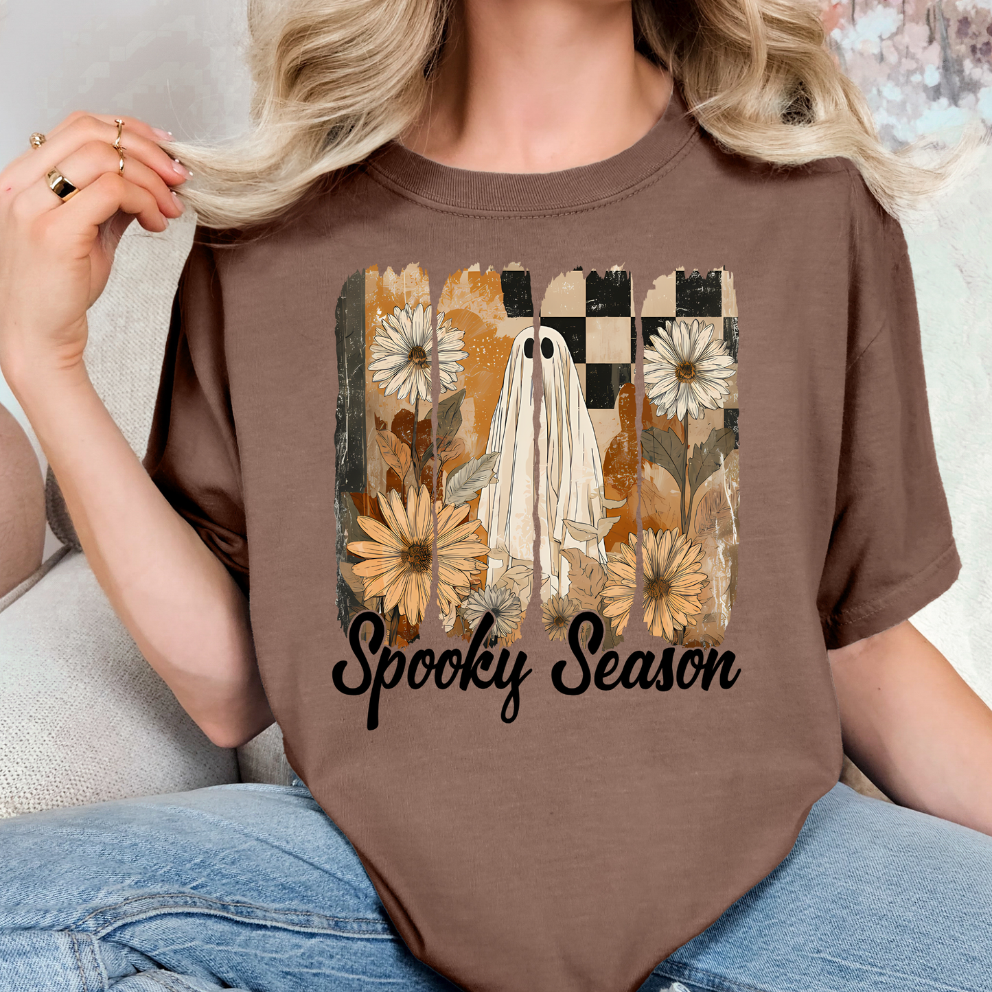 Spooky Season Brushstroke (Ghost/Flowers) Full Color DTF Transfer