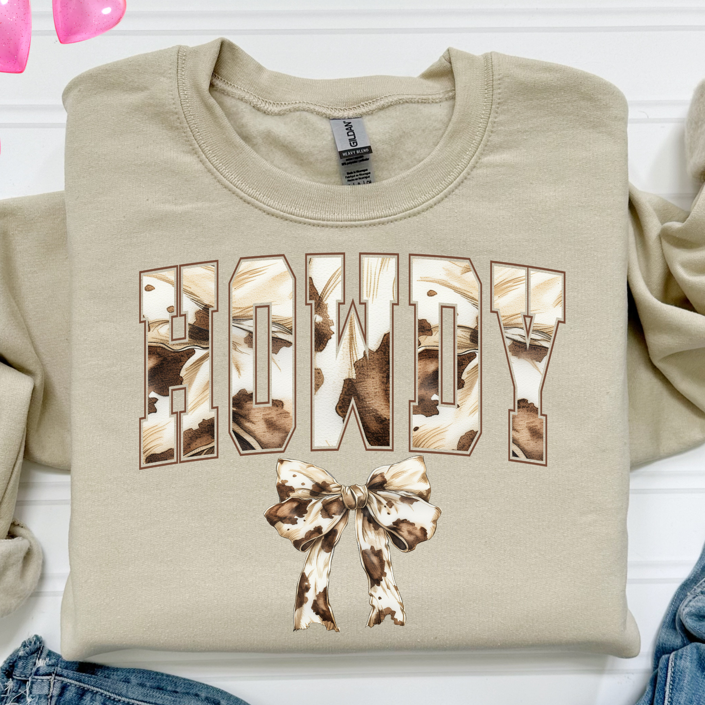 Cowhide Howdy w/Bow Full Color DTF Transfer