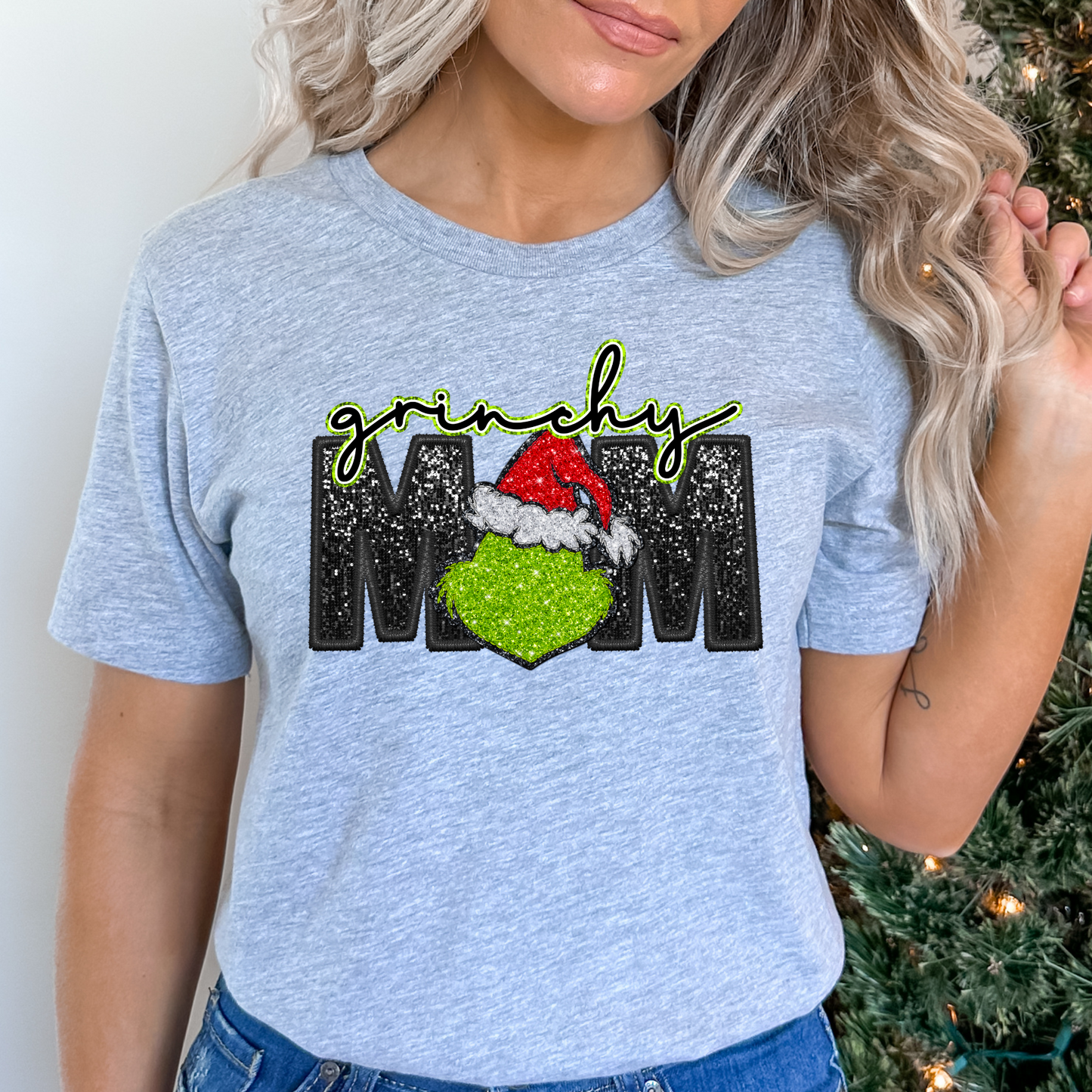 Grinchy Mom (Faux Glitter) Full Color DTF Transfer