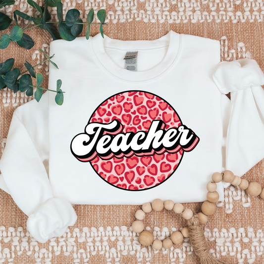 Teacher (Leopard Heart Background) Full Color DTF Transfer