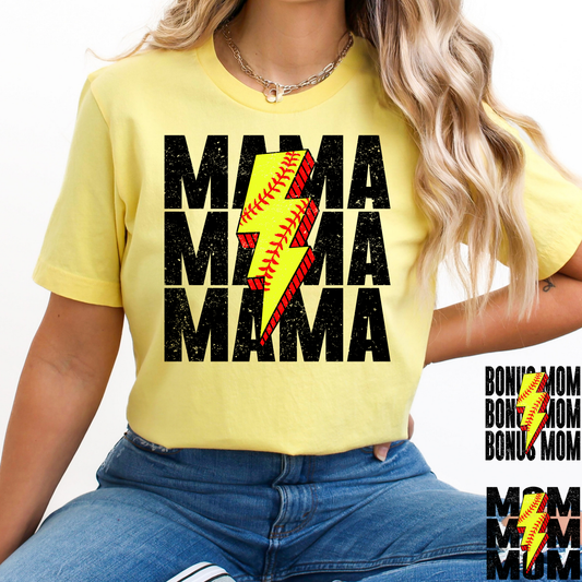 Mama (Bonus Mom - Mom Option) Softball Lighting Bolt Full Color DTF Transfer