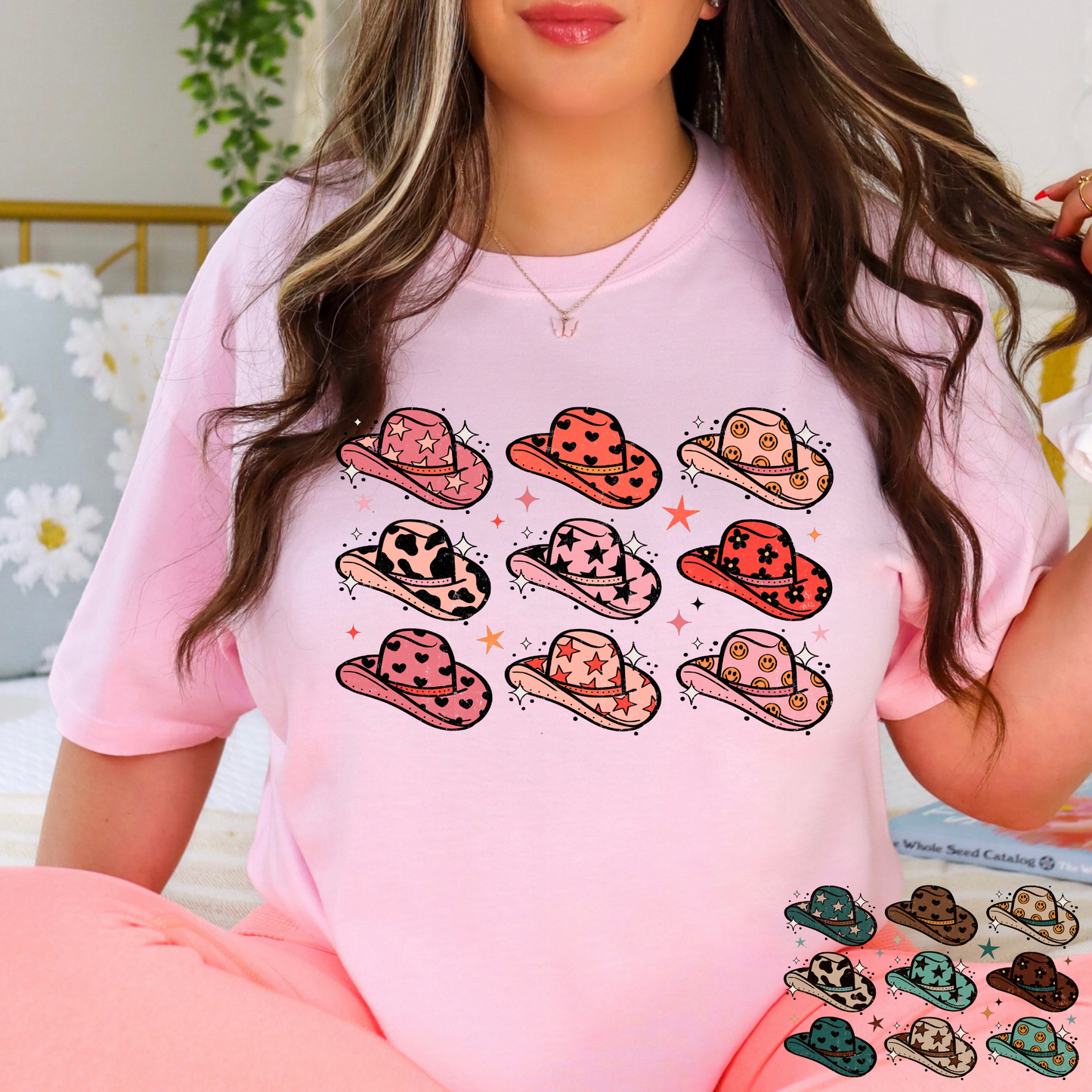 Pink Western Hat Collage (Blue/Brown Option) Full Color DTF Transfer