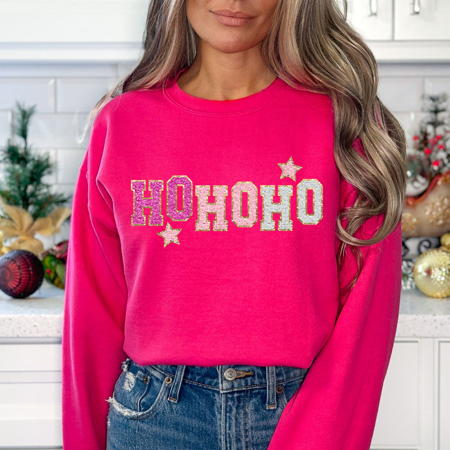 Ho Ho Ho (Faux Chenille and Glitter) Full Color DTF Transfer