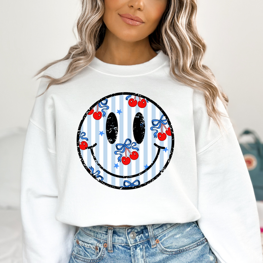 Cherry Smiley 4th of July Theme Full Color DTF Transfer