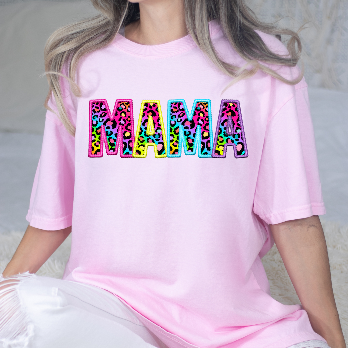 Mama Rainbow Leopard Faux Embroidery Full Color DTF Transfers