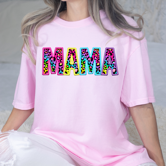 Mama Rainbow Leopard Faux Embroidery Full Color DTF Transfers