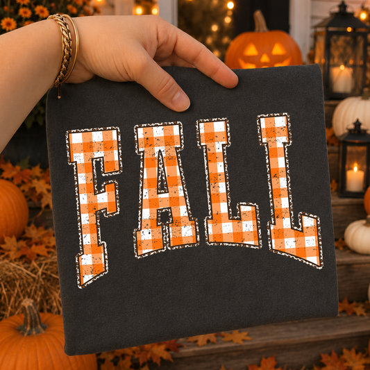 Fall Orange Gingham w/ Leopard Outline Full Color DTF Transfer