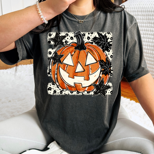 Pumpkin w/ Stars & Polka Dot Background Full Color DTF Transfer